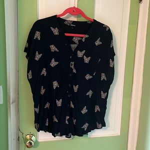 Navy button, front blouse with dogs